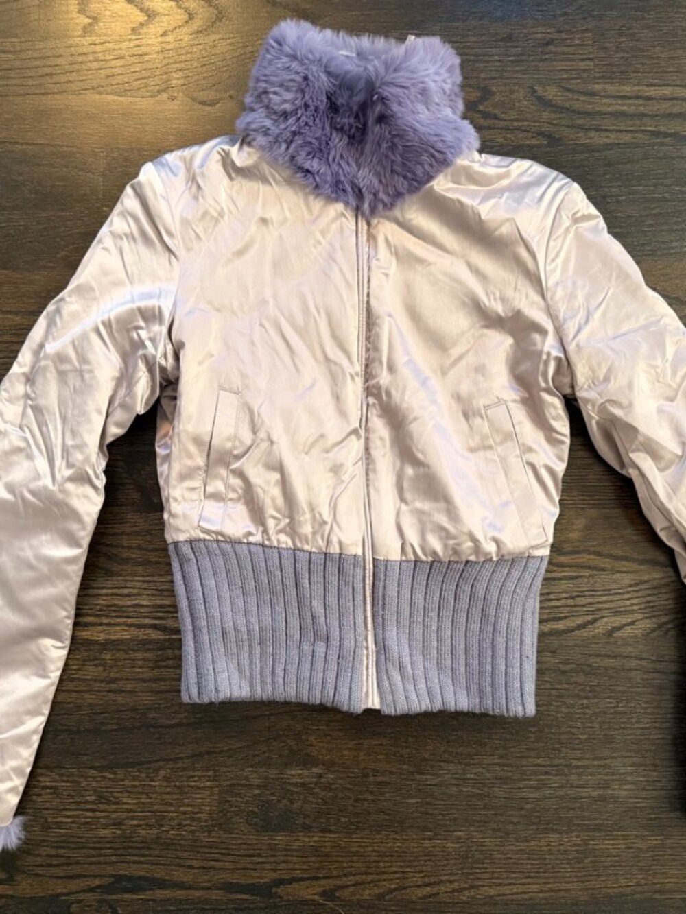 purple both side wearable silky furry jacket size small